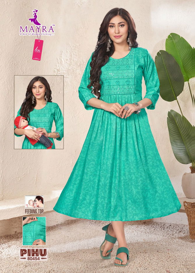 Pihu By Mayra Printed Rayon  Feeding Kurti Catalog
